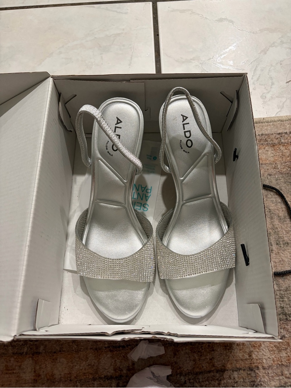 ALDO Silver Crystal Strap Slingback Sandals